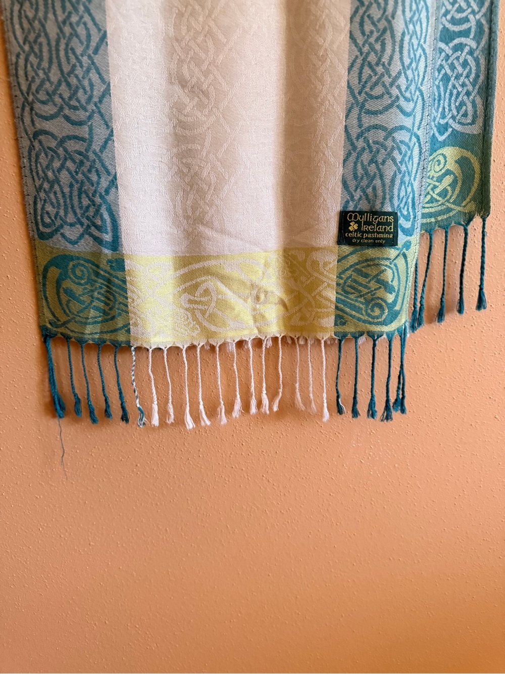 Teal & White Celtic Fringe Throw